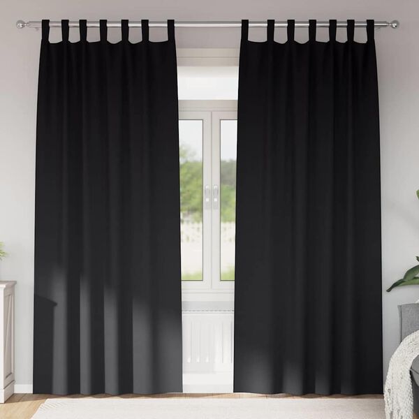 vidaXL Piment&auml;v&auml; verho renkailla 2 pcs Musta 225 x 140 cm Polyesteri