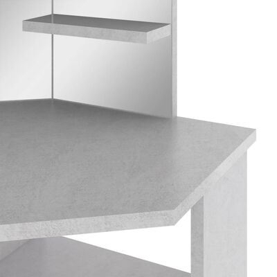 vidaXL Meikkipöytä kulmaan LED-valoilla betoninharmaa 111x54x141,5 cm
