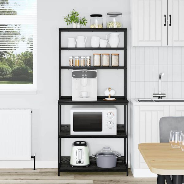 vidaXL Keitti&ouml;hylly Musta tammi. 80 x 40 x 168 cm Tekninen puu