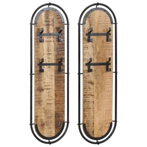 vidaXL sein&auml;lle asennettavat naulakot 4 koukulla 2 kpl karkea mango