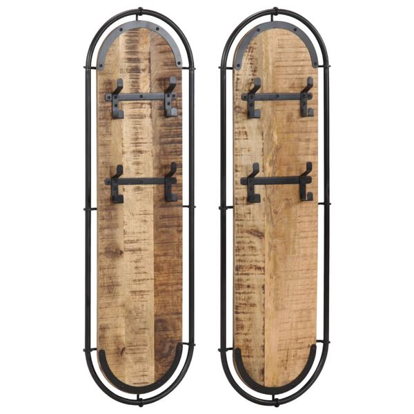 vidaXL sein&auml;lle asennettavat naulakot 4 koukulla 2 kpl karkea mango