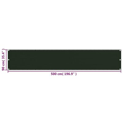 vidaXL Parvekkeen suoja tummanvihreä 90x500 cm HDPE