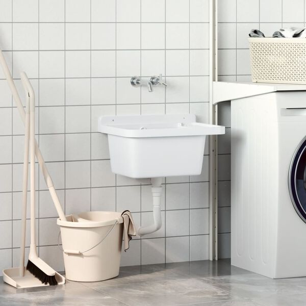 vidaXL Pesuallas sein&auml;lle valkoinen 50x35x24 cm hartsi