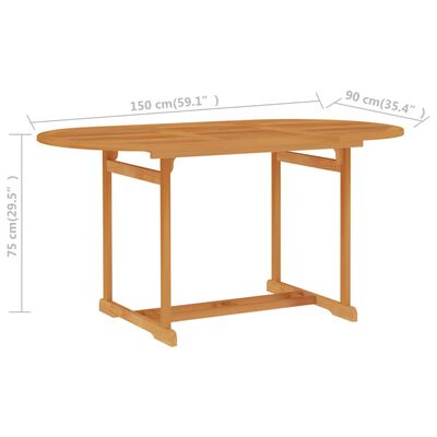 vidaXL Puutarhapöytä 150x90x75 cm täysi tiikki