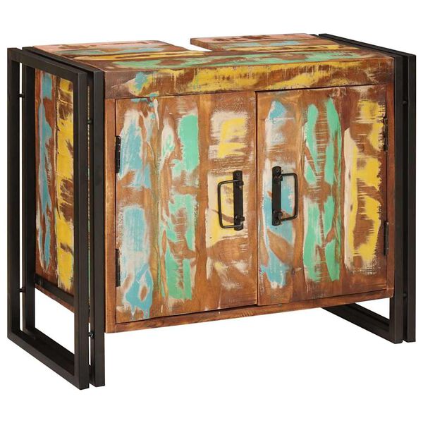 vidaXL Pesuallaskaappi ovella Moniv&auml;rinen Kierr&auml;tetty massiivinen puu