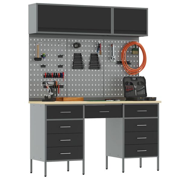 vidaXL Ty&ouml;p&ouml;yt&auml;kaappi laatikon kanssa 8 pcs Musta 150 x 55 x 200 cm