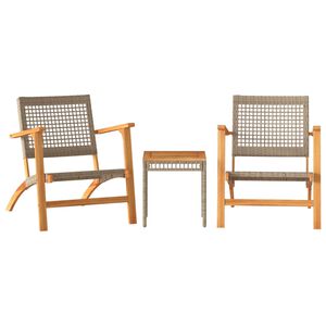 vidaXL 3-osainen Bistrosarja beige polyrottinki ja t&auml;ysi akasiapuu