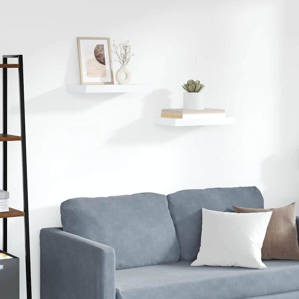 vidaXL Kelluvat sein&auml;hyllyt 2 kpl valkoinen 40x23x3,8 cm MDF