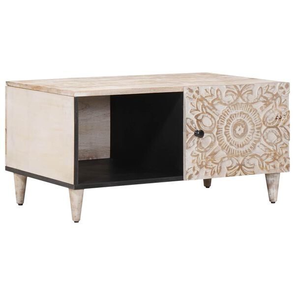 vidaXL Sohvap&ouml;yt&auml; Valkoinen 80 x 50 x 40 cm Kiinte&auml; mango puu