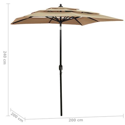 vidaXL 3-tasoinen aurinkovarjo alumiinitanko harmaanruskea 2x2 m