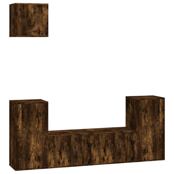 vidaXL 5-osainen TV-kaappisarja savutammi tekninen puu