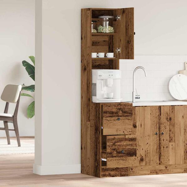 vidaXL Keitti&ouml;kaappi laatikon kanssa ovella Vanha puu 32 x 50 x 180 cm