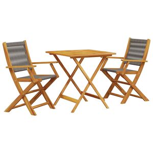 vidaXL 3-osainen Bistrosarja harmaa polypropeeni ja t&auml;ysi akasiapuu