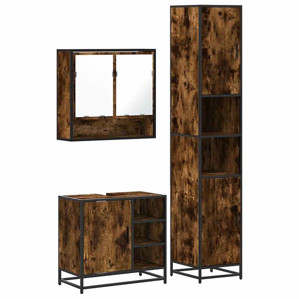 vidaXL 3-osainen Kylpyhuoneen kalustesarja savutammi tekninen puu