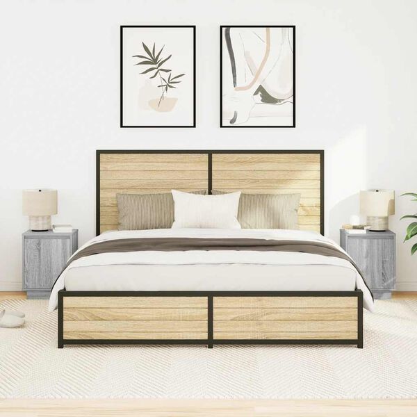 vidaXL Y&ouml;p&ouml;yt&auml;kaapit LED-valoilla 2 kpl Harmaa Sonoma 38x34x50 cm