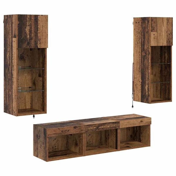 vidaXL TV-sein&auml;kkeet LED -nauhavalot 5 pcs Musta tammi. Tekninen puu