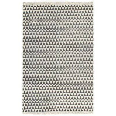 vidaXL Kelim matto puuvilla 120x180 cm kuviolla musta/valkoinen