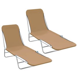 vidaXL Kokoontaitettavat aurinkotuolit 2 kpl ter&auml;s ja kangas taupe