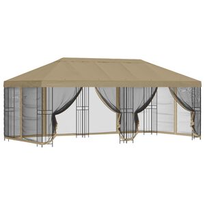 vidaXL Paviljonki sivuseinill&auml; 6 x 3 m Beige Polyesteri ja ter&auml;s