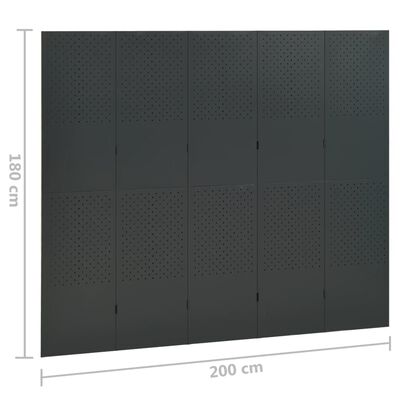 vidaXL 5-Paneelinen tilanjakaja 200x180 cm antrasiitti teräs