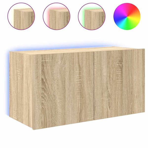 vidaXL TV-sein&auml;kaappi LED-valoilla Sonoma-tammi 80x35x41 cm