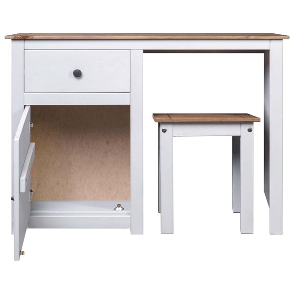 vidaXL 2-osainen peilipöytä ja jakkara valk. täysi mänty Panama-sarja