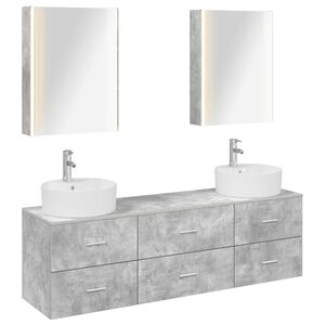 vidaXL Kylpyhuonekalustesetti 5 pcs Betoninharmaa Tekninen puu ja lasi