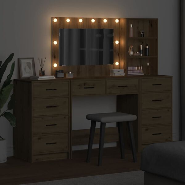 vidaXL Meikkipöytä peilivalot 3 pcs Artisan tammi Tekninen puu