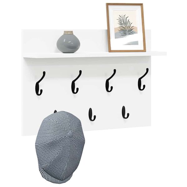 vidaXL Seinälle asennettava takkihylly Valkoinen 60 x 40 x 12 cm