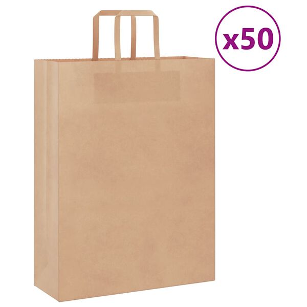 vidaXL Paperikassit 50 kpl kahvoilla ruskea 32x12x42 cm