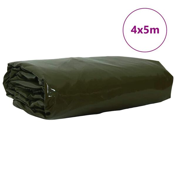 vidaXL Pressu 650g / m&sup2; Oliivivihre&auml; 4 x 5 m Kangas PVC-pinnoitteella