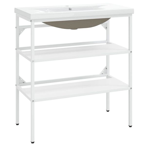 vidaXL Kylpyhuoneen pesualtaan runko pesualtaalla valkoinen rauta