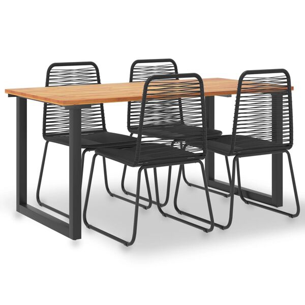 vidaXL 5-osainen Ulkoruokailuryhm&auml; t&auml;ysi akaasiapuu ja polyrottinki