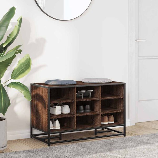 vidaXL Kenkäpenkki ruskea tammi 84x40x53,5 cm tekninen puu ja metalli