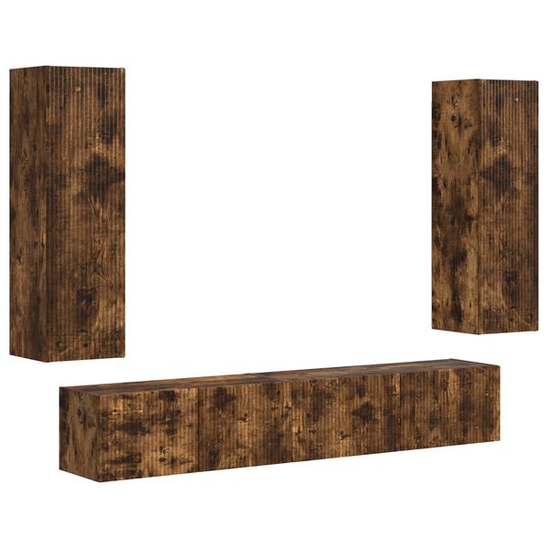 vidaXL TV-tasosetti Sein&auml;kiinnitett&auml;v&auml; 3 pcs Savup&auml;hkin&auml; Tekninen puu