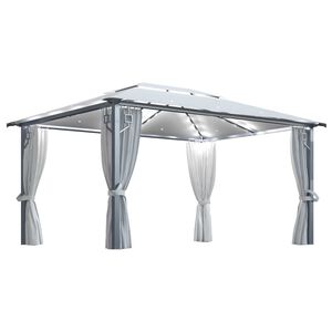 vidaXL Huvimaja verhoilla ja LED-valonauhoilla 4x3 m kerma alumiini