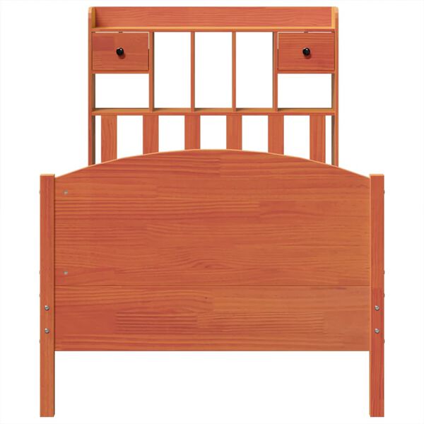 vidaXL Sänky/kirjahylly ilman patjaa vahanruskea 75x190 cm täysi mänty