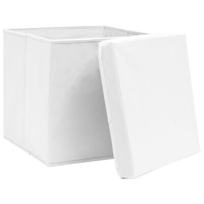 vidaXL Säilytyslaatikot kansilla 10 kpl valkoinen 32x32x32 cm kangas