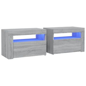 vidaXL Y&ouml;p&ouml;yd&auml;t 2 kpl LED-valoilla harmaa Sonoma 60x35x40 cm