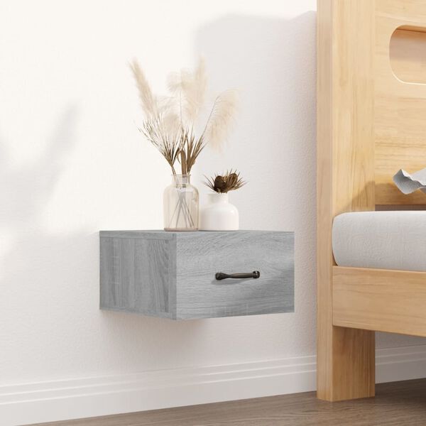 vidaXL Seinäkiinnitettävät yöpöydät 2 kpl harmaa Sonoma 35x35x20 cm