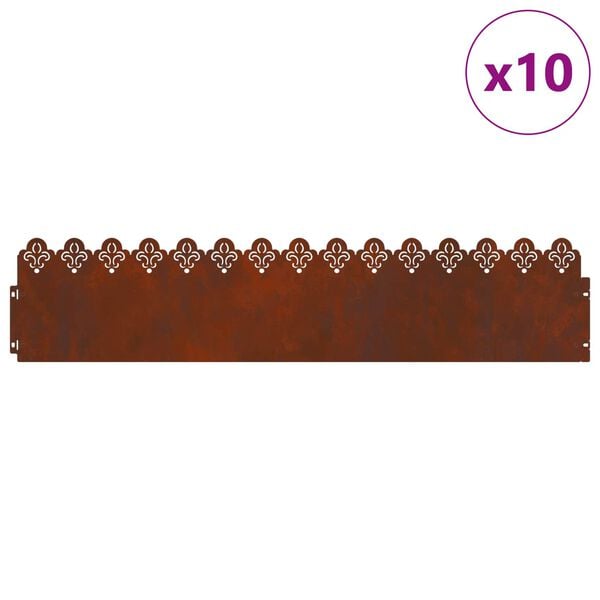 vidaXL Nurmikonreunukset 10 pcs Ruosteinen 103 x 0,05 x 22 cm