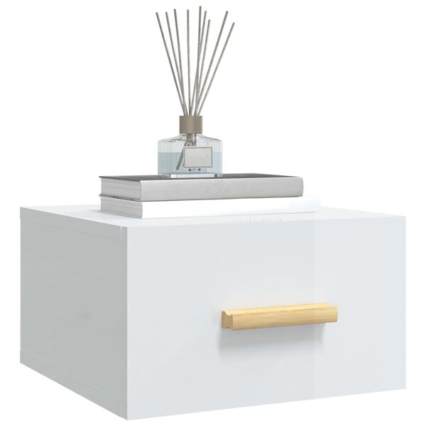 vidaXL Sein&auml;kiinnitett&auml;v&auml; y&ouml;p&ouml;yt&auml; korkeakiilto valkoinen 35x35x20 cm