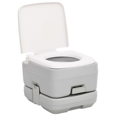 vidaXL Kannettava retki WC harmaavalkoinen 10+10 l HDPE