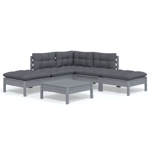 vidaXL 6-osainen Puutarhasohvasarja tyynyt harmaat m&auml;nty