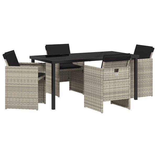 vidaXL Piharuokailu setti 5 pcs Vaaleanharmaa polyrottinki