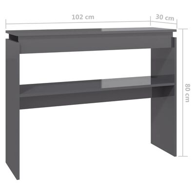 vidaXL Konsolipöytä korkeakiilto harmaa 102x30x80 cm lastulevy