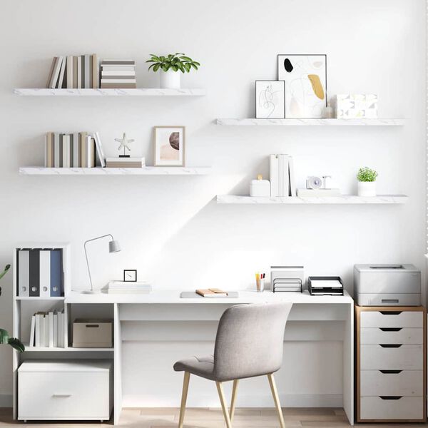 vidaXL Sein&auml;hylly 4 pcs Valkoinen marmori 120 x 23,5 x 4 cm