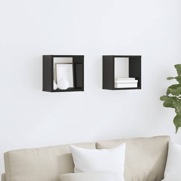 vidaXL Kuutiosein&auml;hyllyt 2 kpl korkeakiilto musta 26x15x26 cm