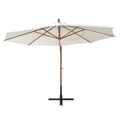 vidaXL Riippuva päivänvarjo 350 cm Puutanko valkoinen