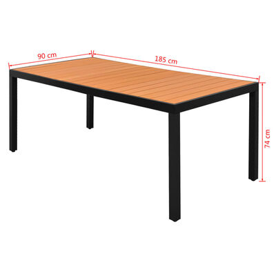 vidaXL Puutarhapöytä ruskea 185x90x74 cm alumiini ja WPC